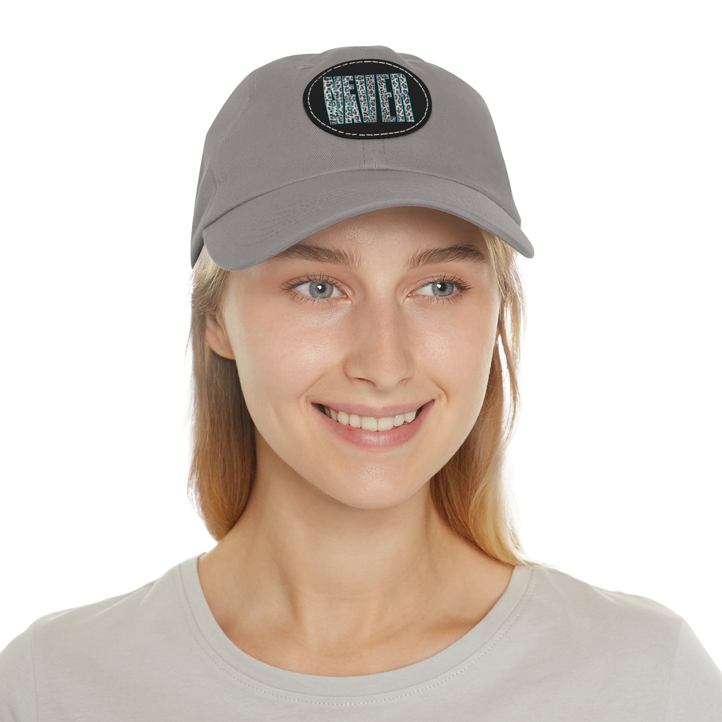 Never Waver Leopard Dad Hat with Leather Patch (Round)