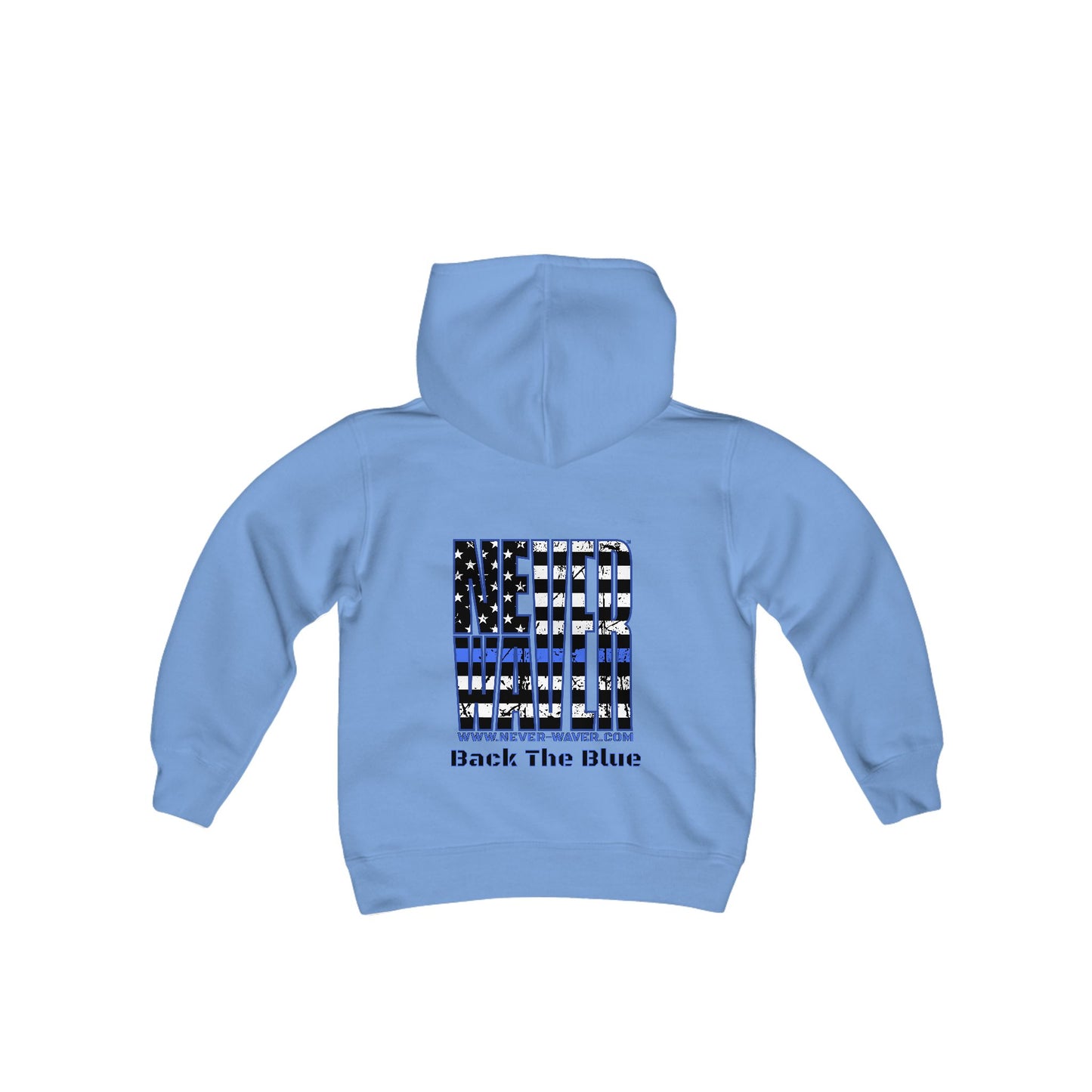 Never Waver Back The Blue  Vintage-Inspired Youth Hoodie with American Flag Design