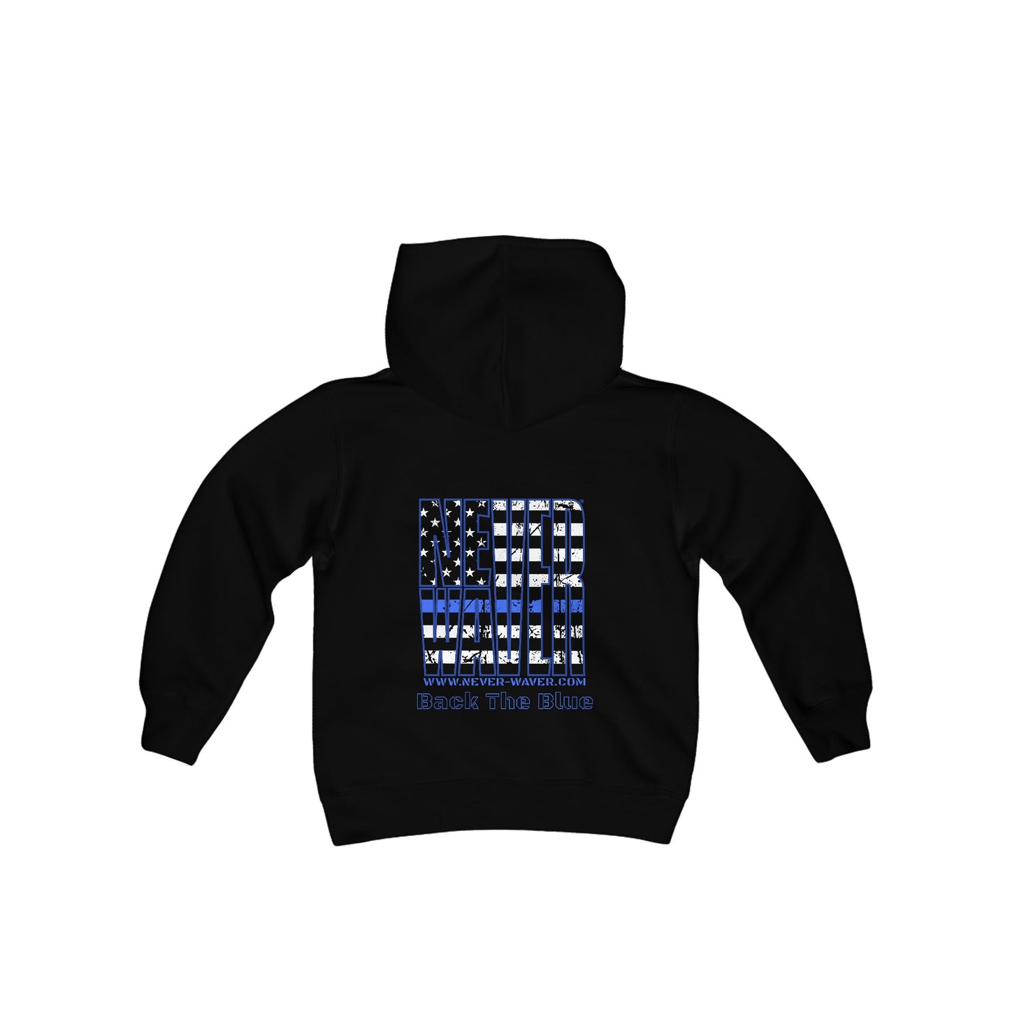 Never Waver Back The Blue  Vintage-Inspired Youth Hoodie with American Flag Design