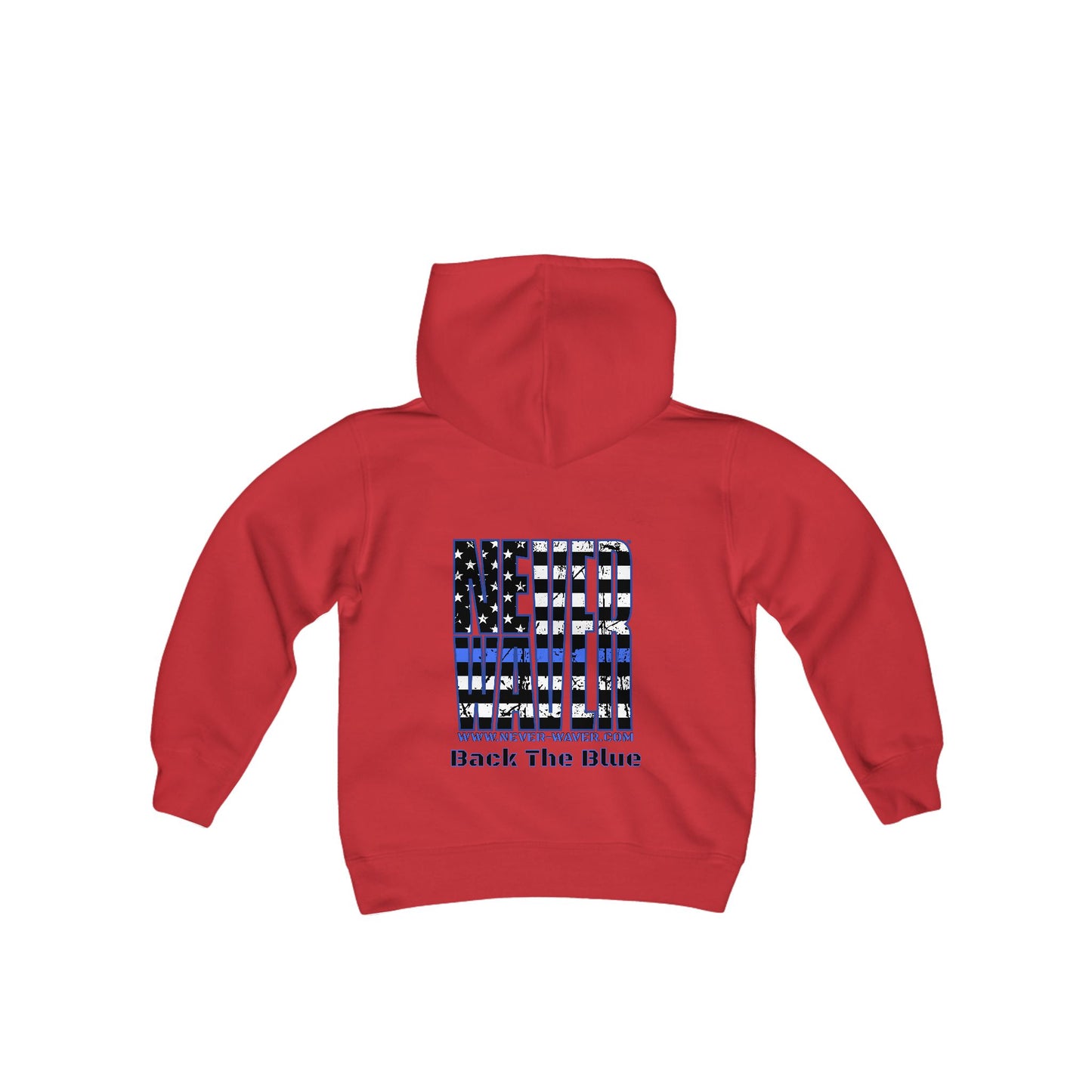 Never Waver Back The Blue  Vintage-Inspired Youth Hoodie with American Flag Design