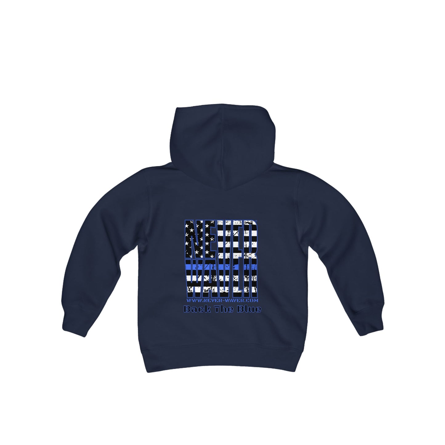 Never Waver Back The Blue  Vintage-Inspired Youth Hoodie with American Flag Design