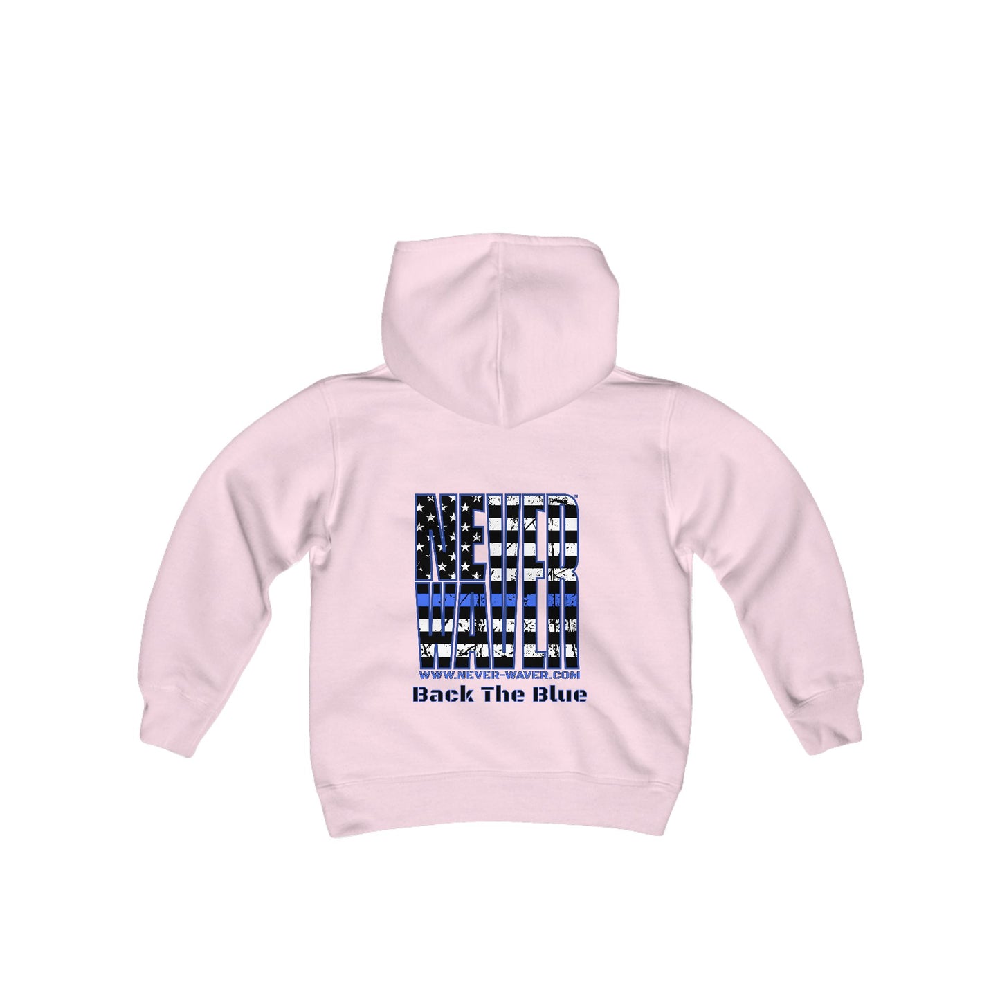 Never Waver Back The Blue  Vintage-Inspired Youth Hoodie with American Flag Design