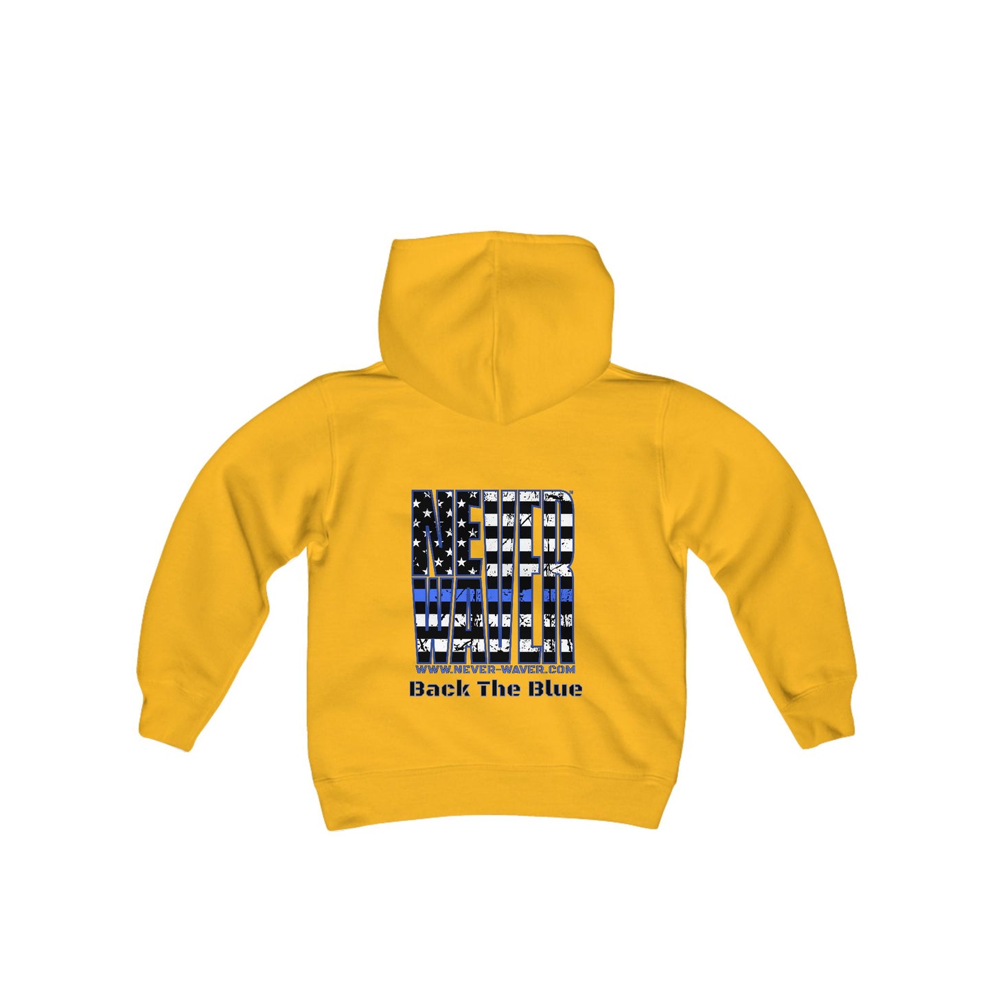 Never Waver Back The Blue  Vintage-Inspired Youth Hoodie with American Flag Design