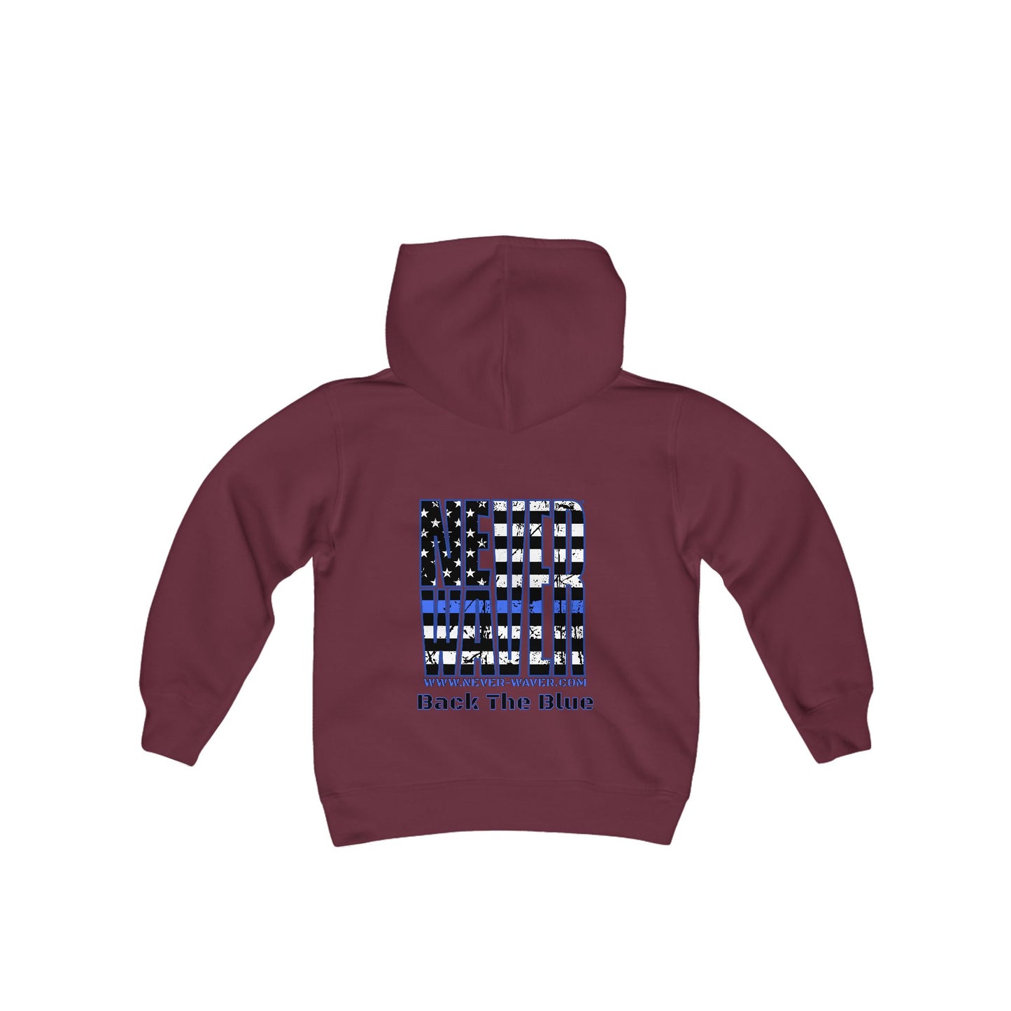 Never Waver Back The Blue  Vintage-Inspired Youth Hoodie with American Flag Design