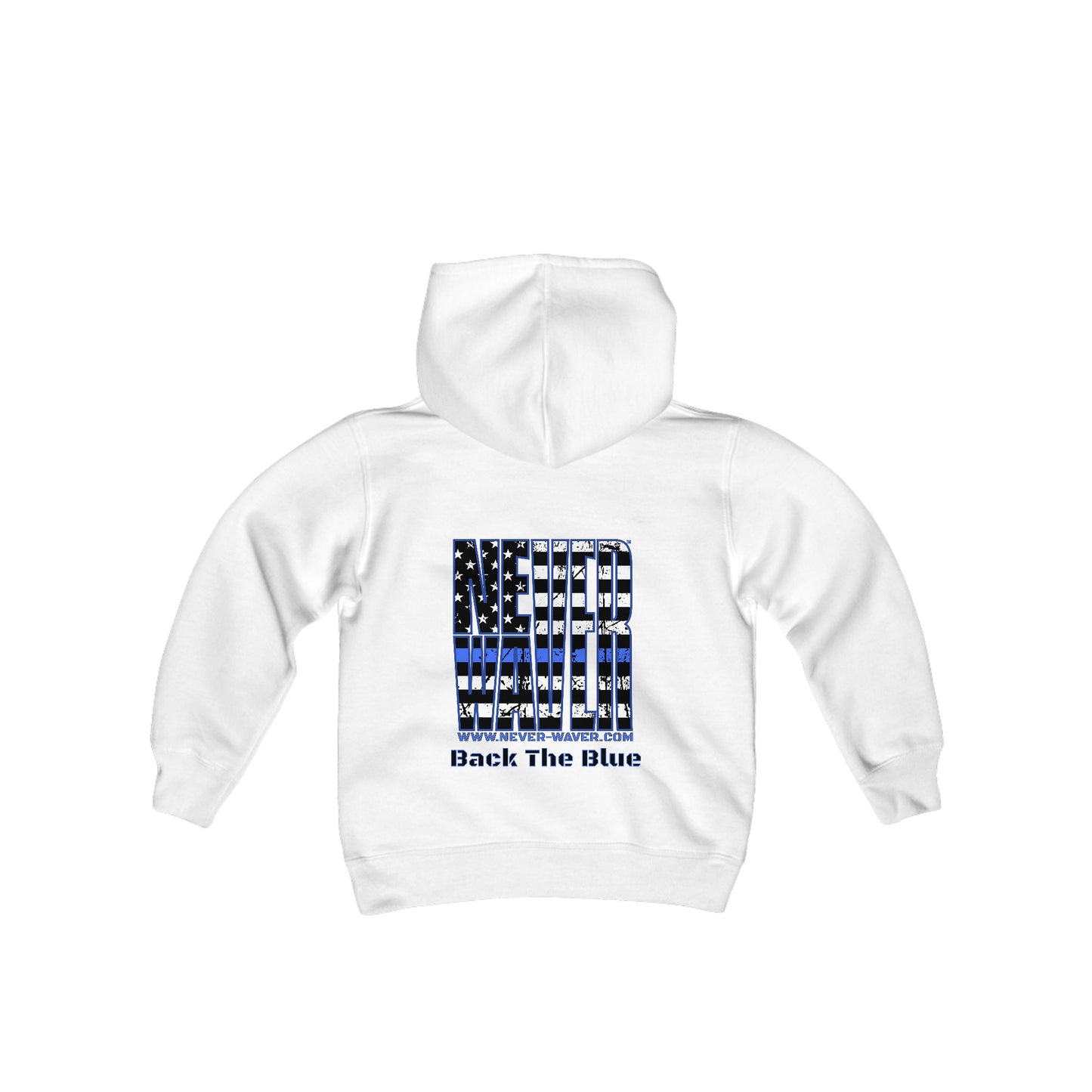 Never Waver Back The Blue  Vintage-Inspired Youth Hoodie with American Flag Design