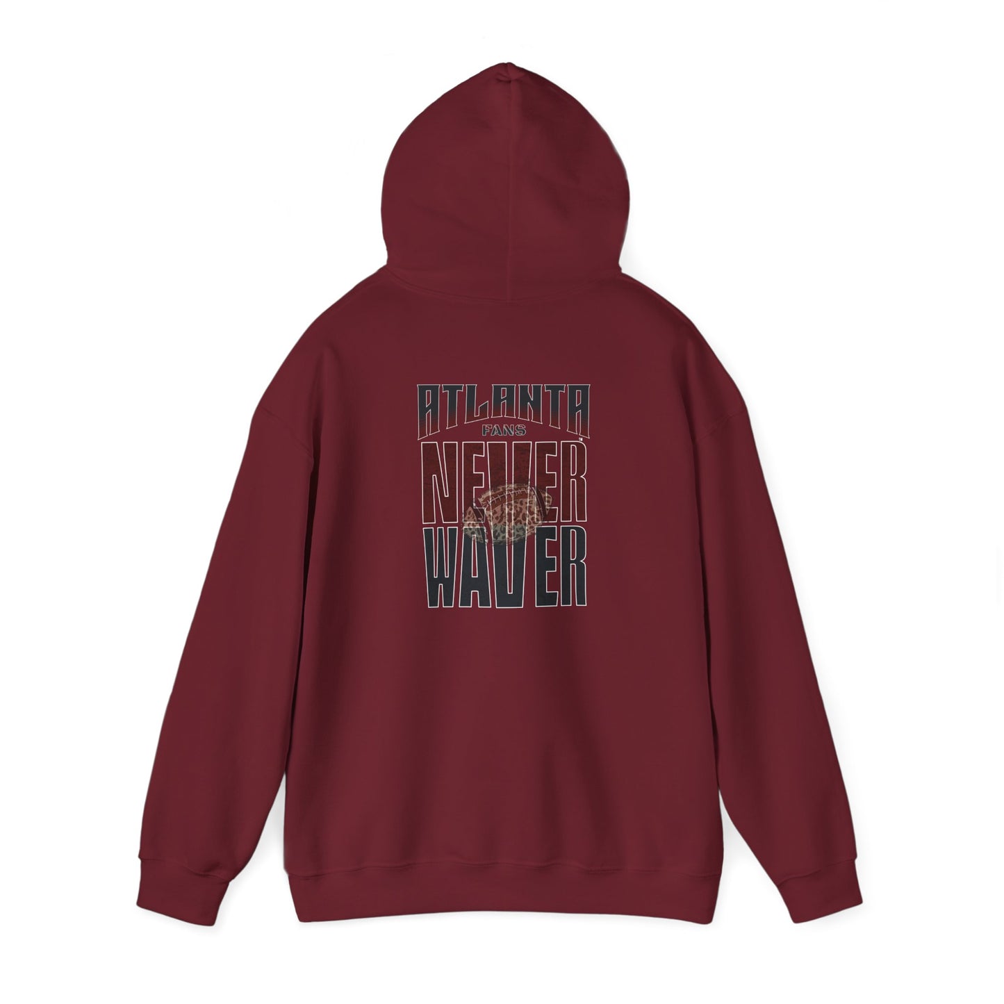 Unisex Heavy Blend™ Hoodie - 'Never Waver' Atlanta Fans Leopard Football Sweatshirt