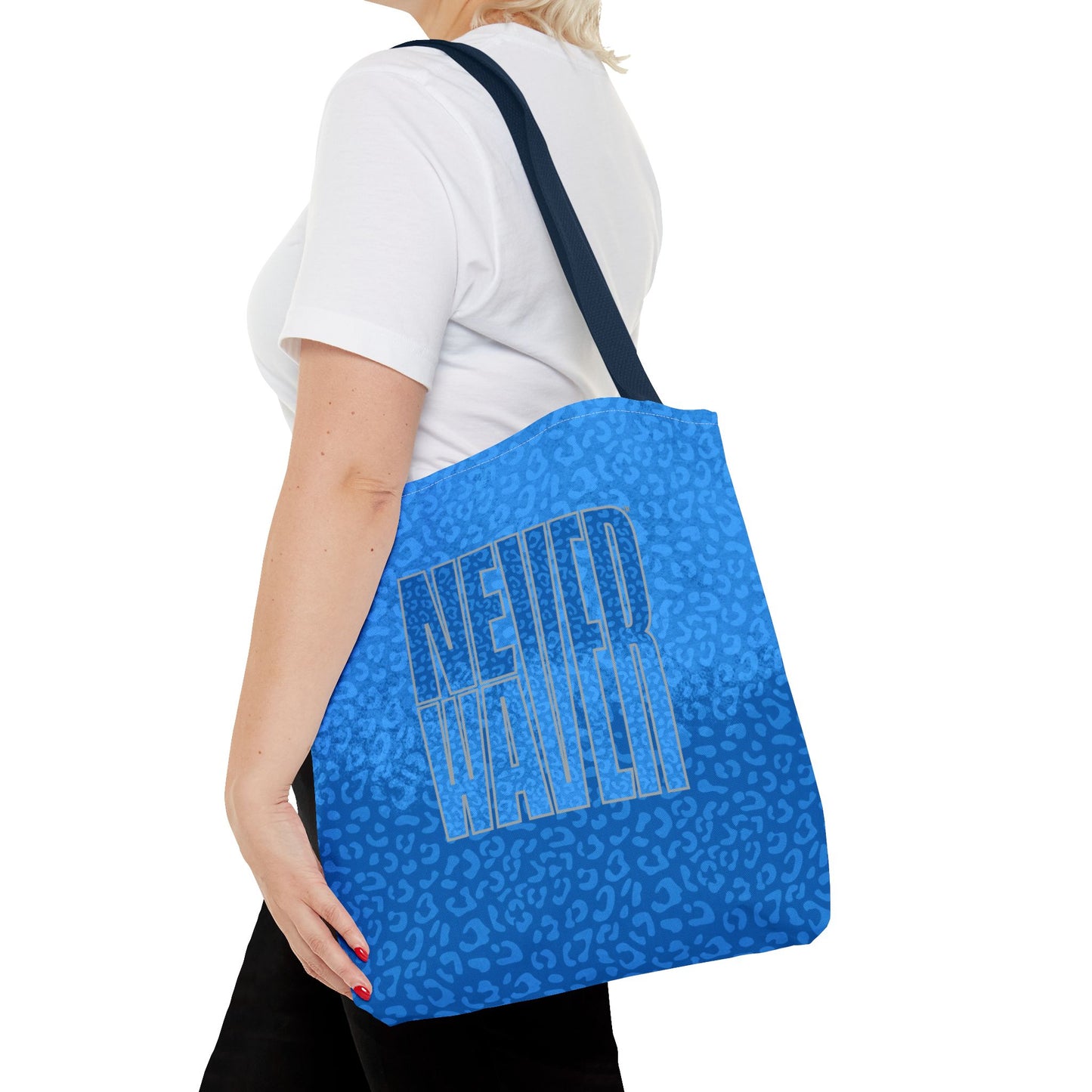 Never Waver Mamma Blue Leopard Tote Bag (AOP)