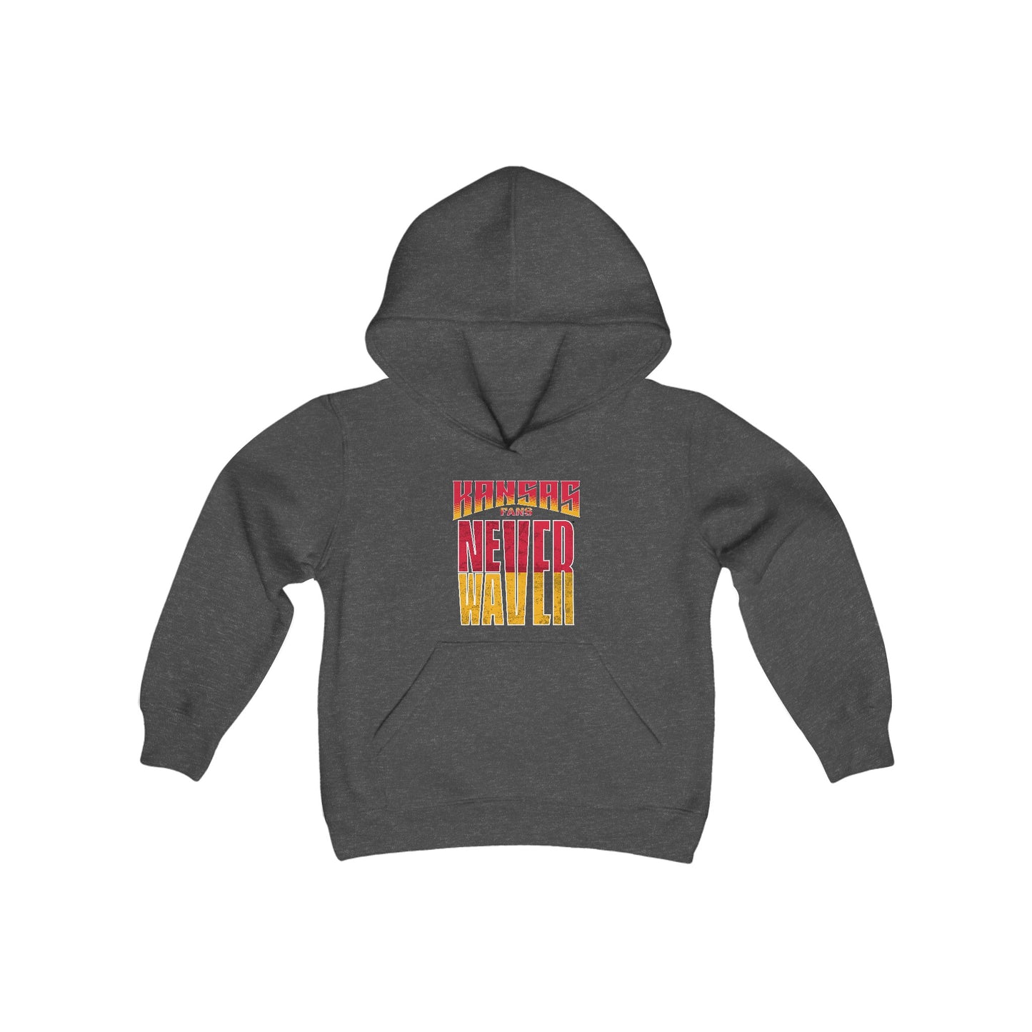 Kansas Fans Never Waver Youth Heavy Blend Hooded Sweatshirt