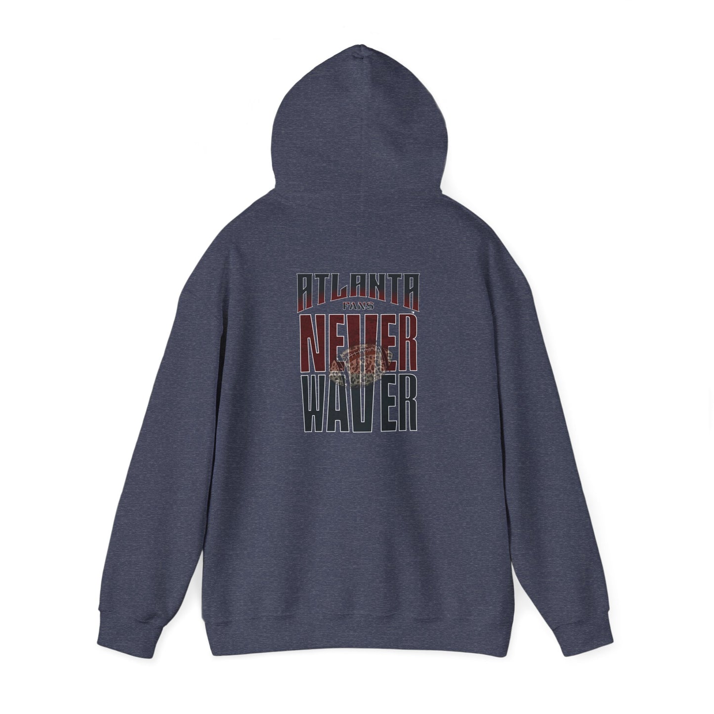 Unisex Heavy Blend™ Hoodie - 'Never Waver' Atlanta Fans Leopard Football Sweatshirt