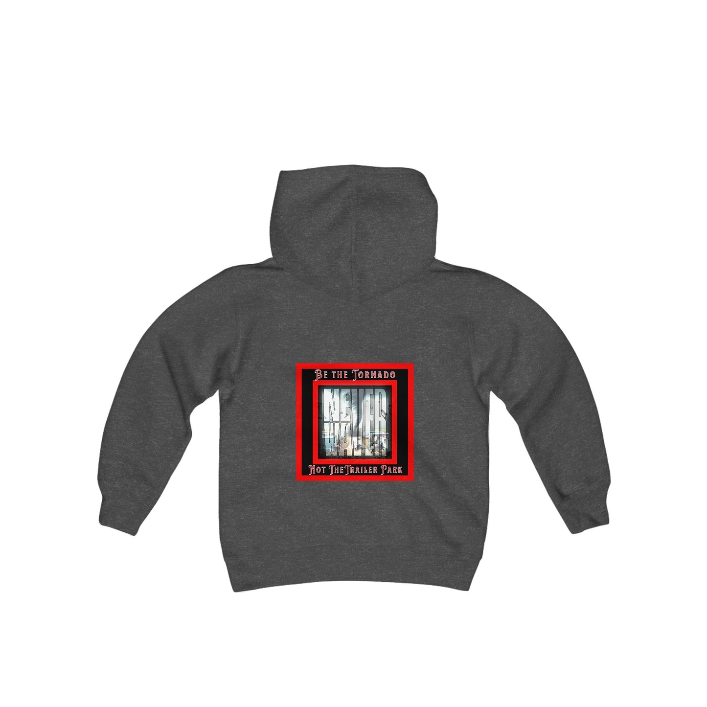 Never Waver Be The Tornado Not the Trailer Park Vintage-Inspired Youth Hoodie with American Flag Design