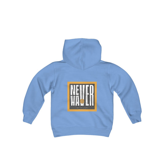 Youth Heavy Blend Hoodie - "NEVER WAVER Be The Light Design" Motivational Sweatshirt