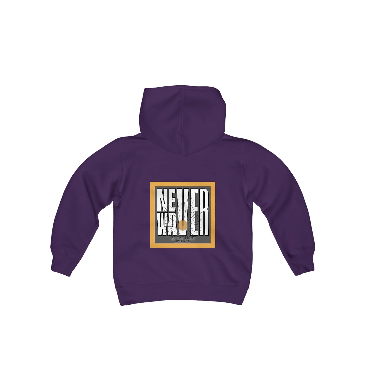 Youth Heavy Blend Hoodie - "NEVER WAVER Be The Light Design" Motivational Sweatshirt