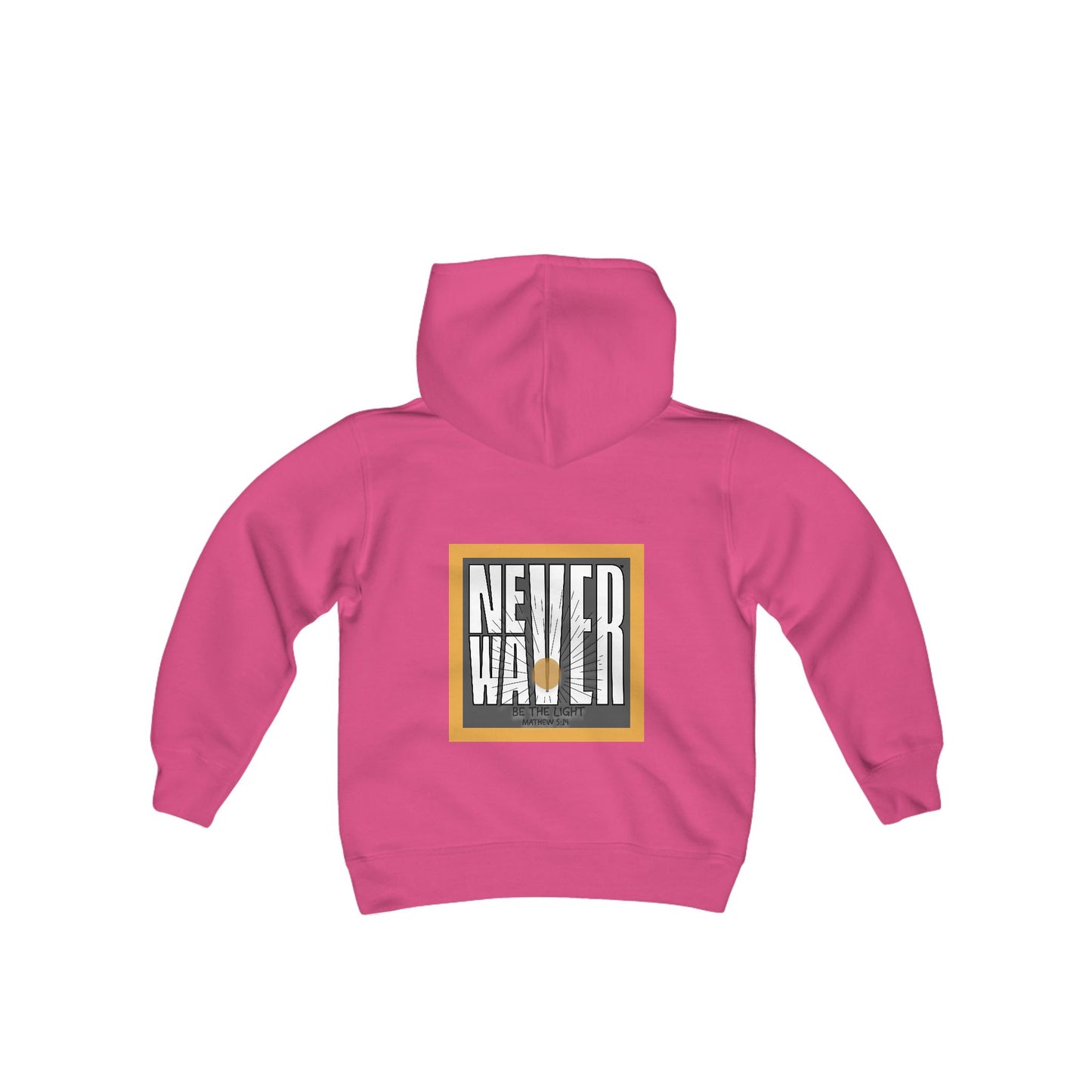 Youth Heavy Blend Hoodie - "NEVER WAVER Be The Light Design" Motivational Sweatshirt