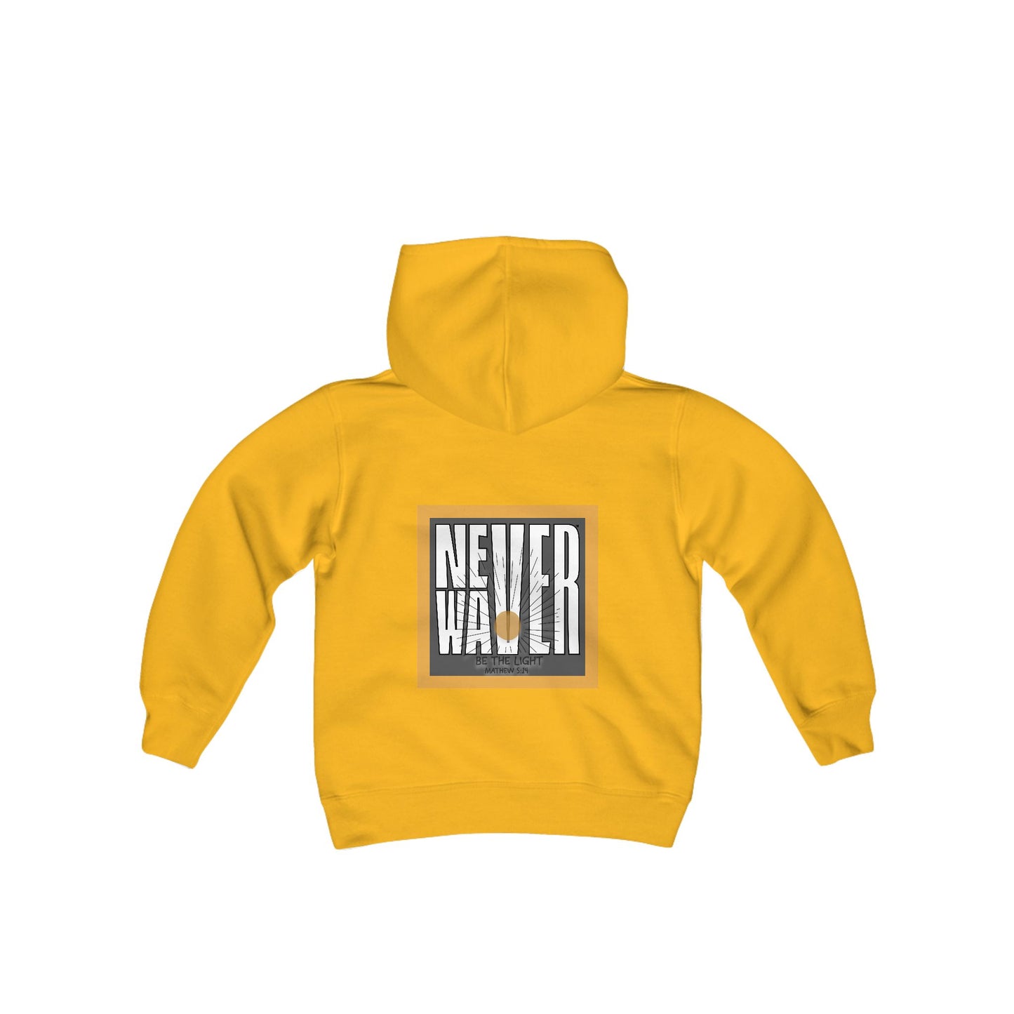 Youth Heavy Blend Hoodie - "NEVER WAVER Be The Light Design" Motivational Sweatshirt