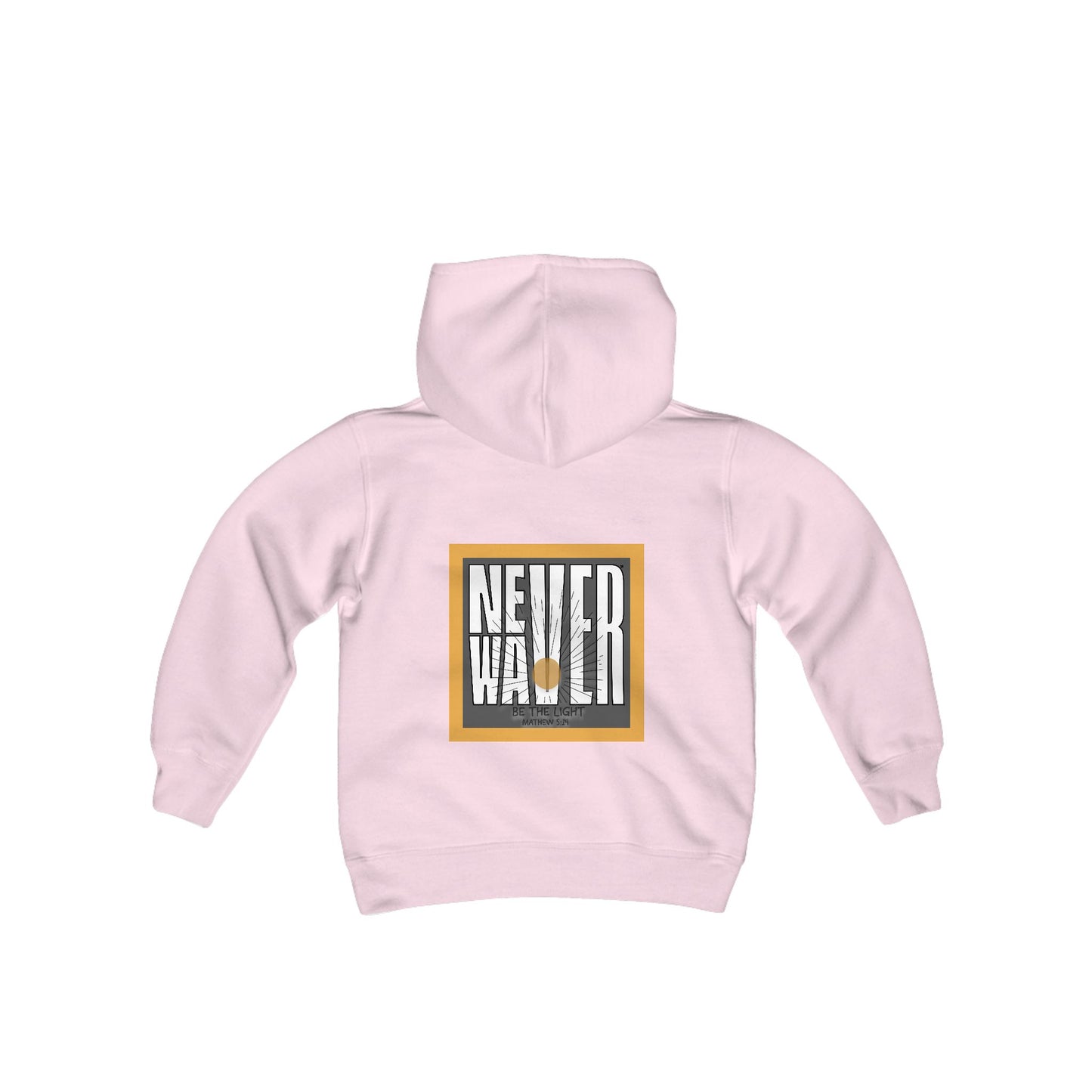 Youth Heavy Blend Hoodie - "NEVER WAVER Be The Light Design" Motivational Sweatshirt