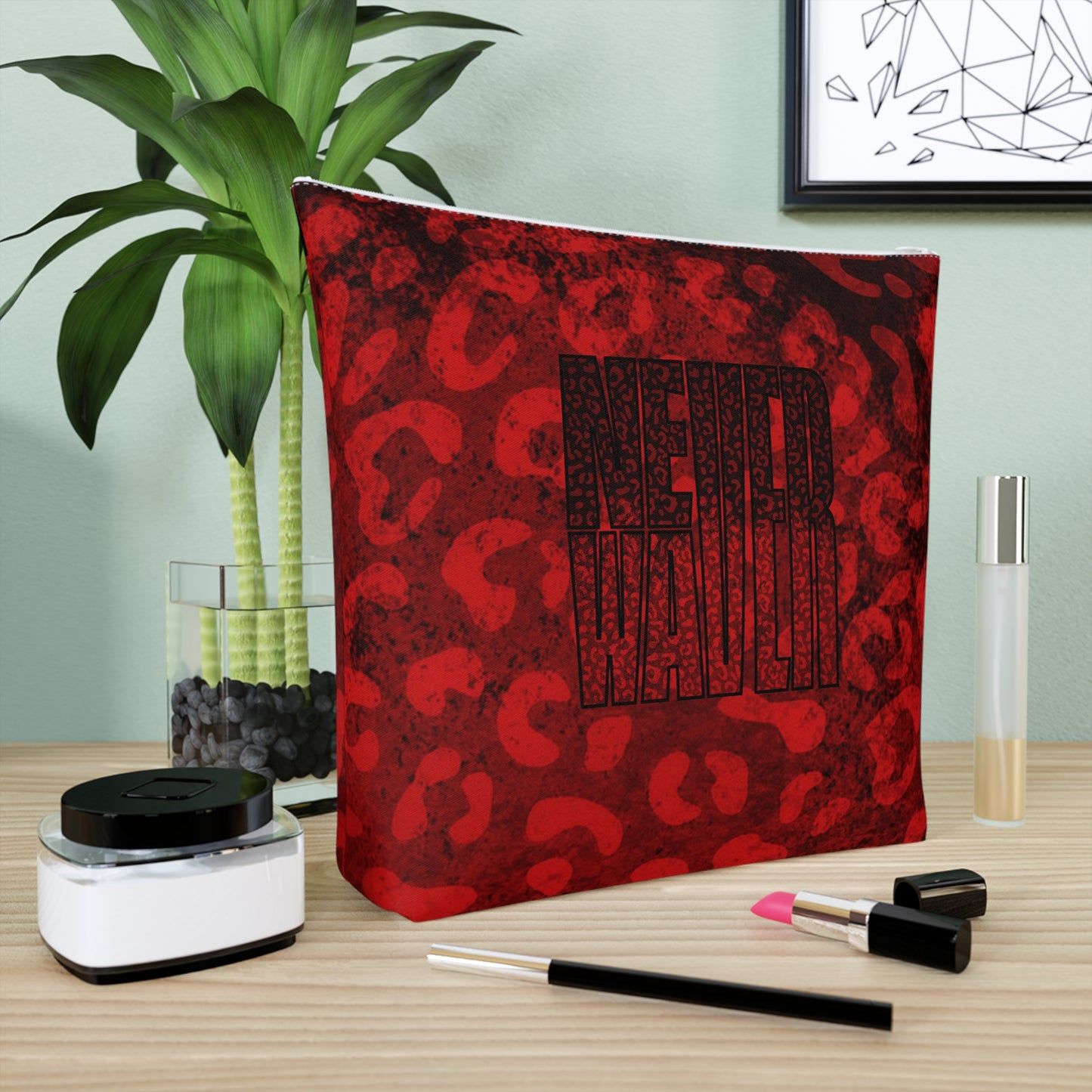 Never Waver Red Leopard Cotton Cosmetic Bag