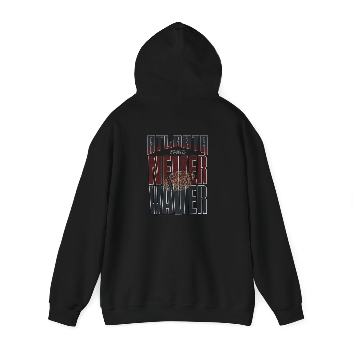 Unisex Heavy Blend™ Hoodie - 'Never Waver' Atlanta Fans Leopard Football Sweatshirt