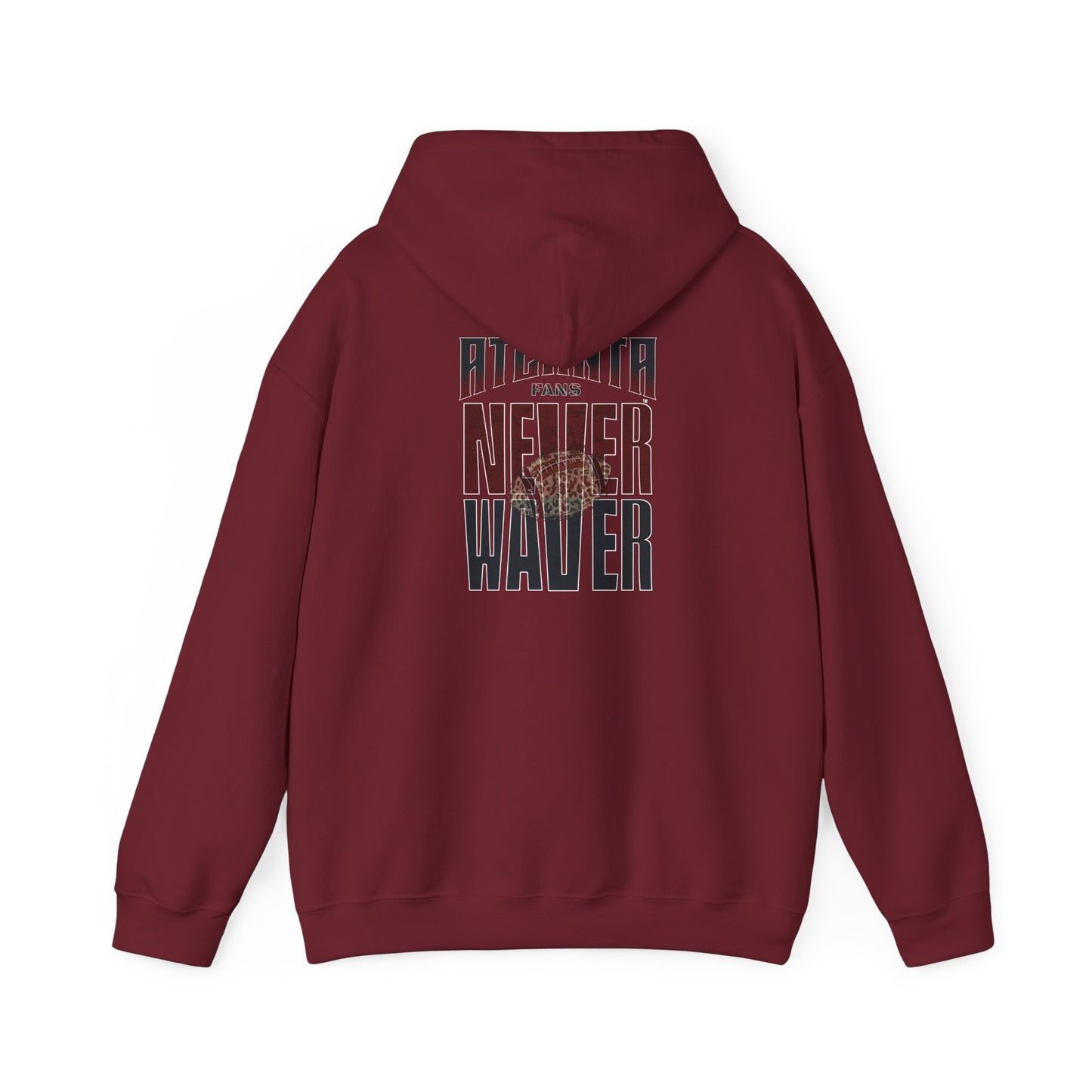 Unisex Heavy Blend™ Hoodie - 'Never Waver' Atlanta Fans Leopard Football Sweatshirt