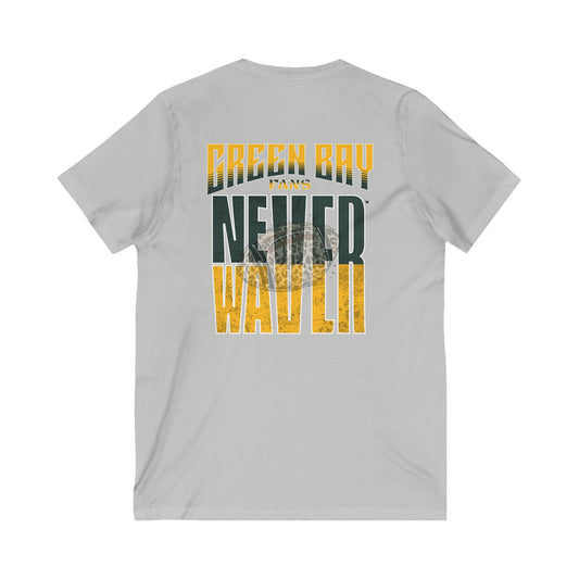 Green Bay Fans Never Waver with leopard football Unisex Jersey Short Sleeve V-Neck Tee