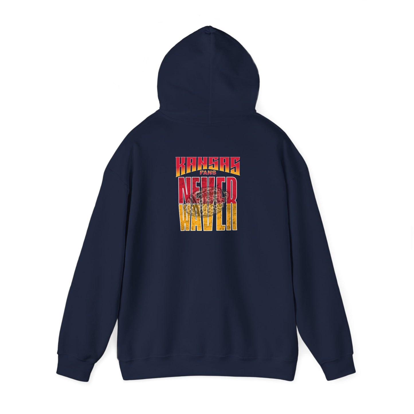 Kansas Fans Never Waver W-Leopard Football Unisex Heavy Blend™ Hooded Sweatshirt