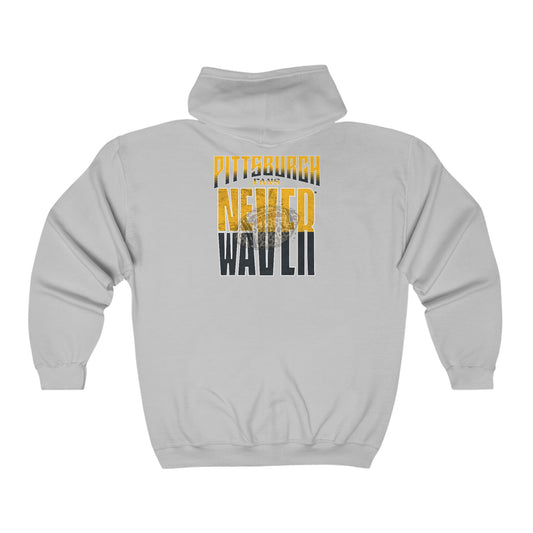 Pittsburgh  Fans Never Waver with leopard football Heavy Blend™ Full Zip Hooded Sweatshirt