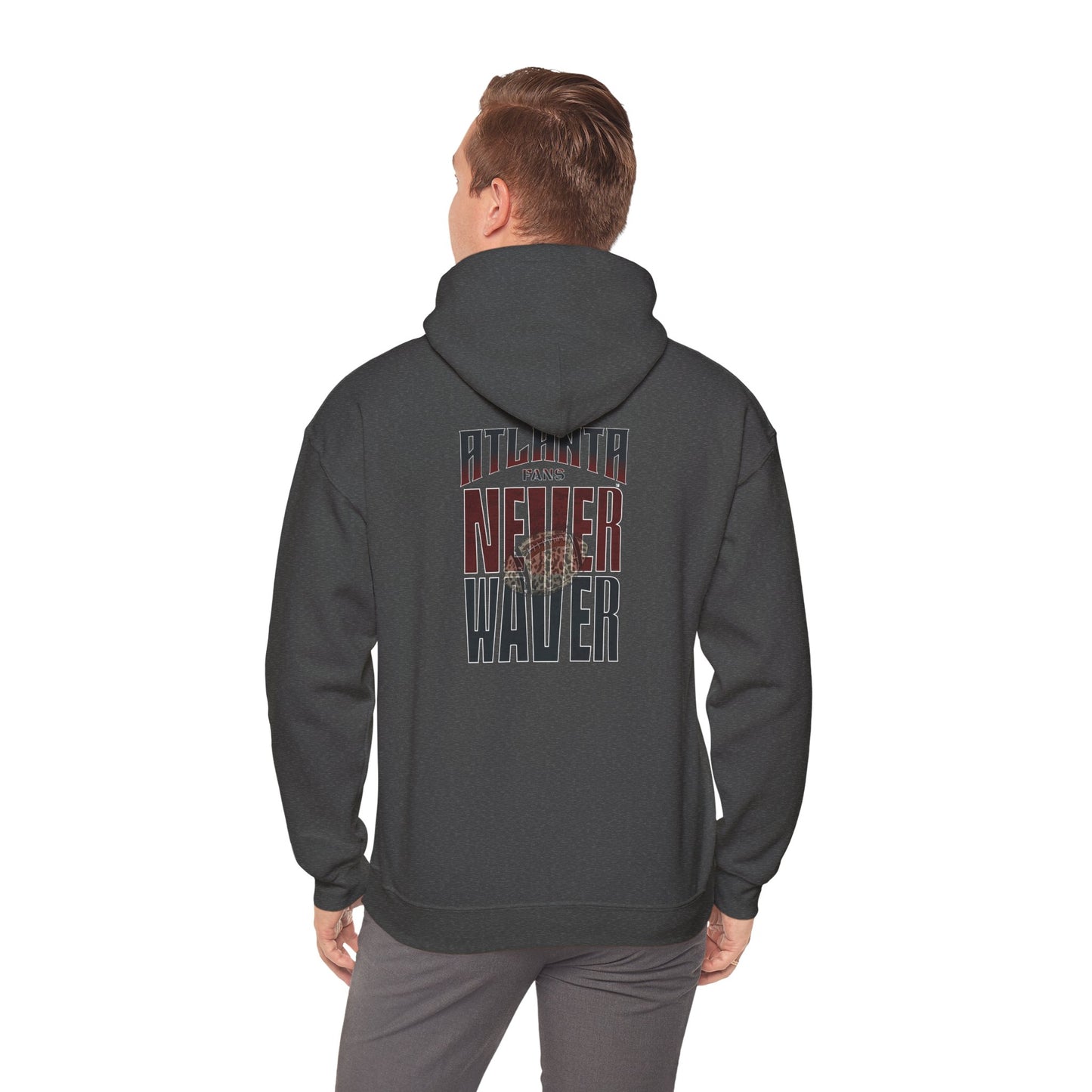 Unisex Heavy Blend™ Hoodie - 'Never Waver' Atlanta Fans Leopard Football Sweatshirt