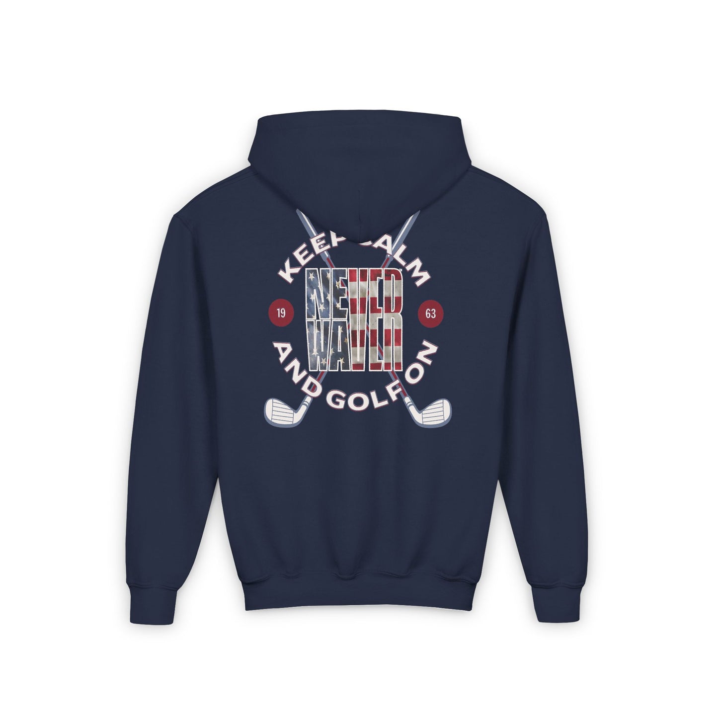 Youth Heavy Blend Hoodie - "Keep Calm Never Waver & Golf On" Motivational Sweatshirt