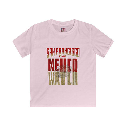 San Francisco Fans Never Waver with a Leopard football  Kids Softstyle Tee