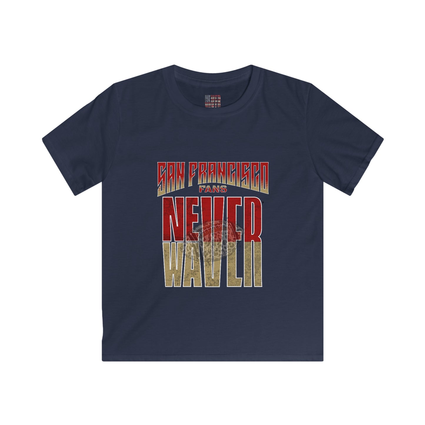 San Francisco Fans Never Waver with a Leopard football  Kids Softstyle Tee