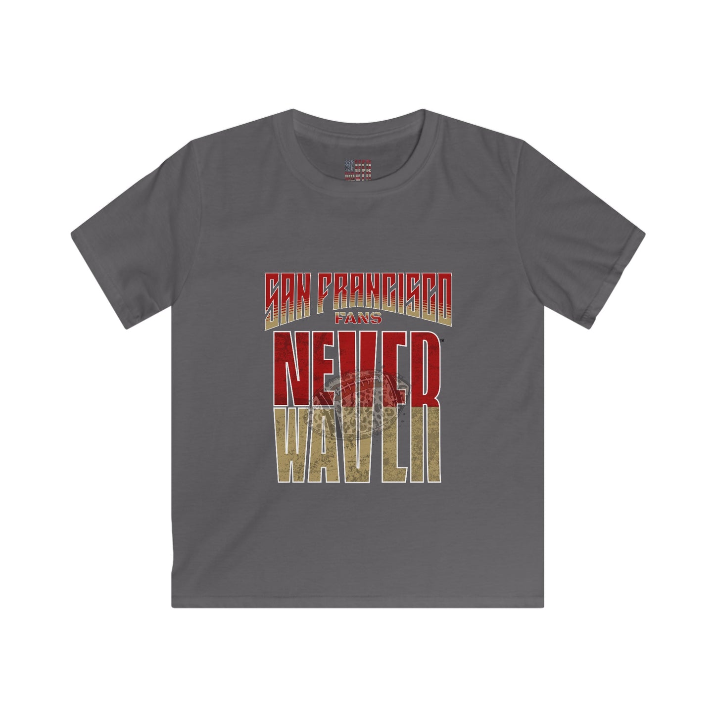 San Francisco Fans Never Waver with a Leopard football  Kids Softstyle Tee