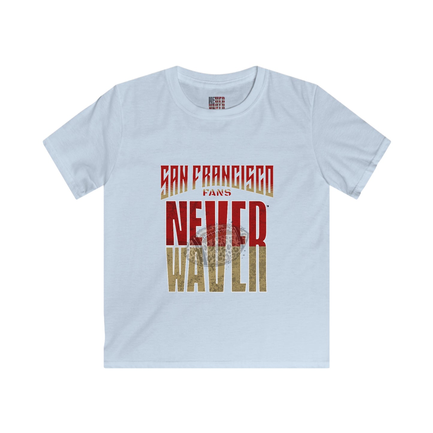 San Francisco Fans Never Waver with a Leopard football  Kids Softstyle Tee