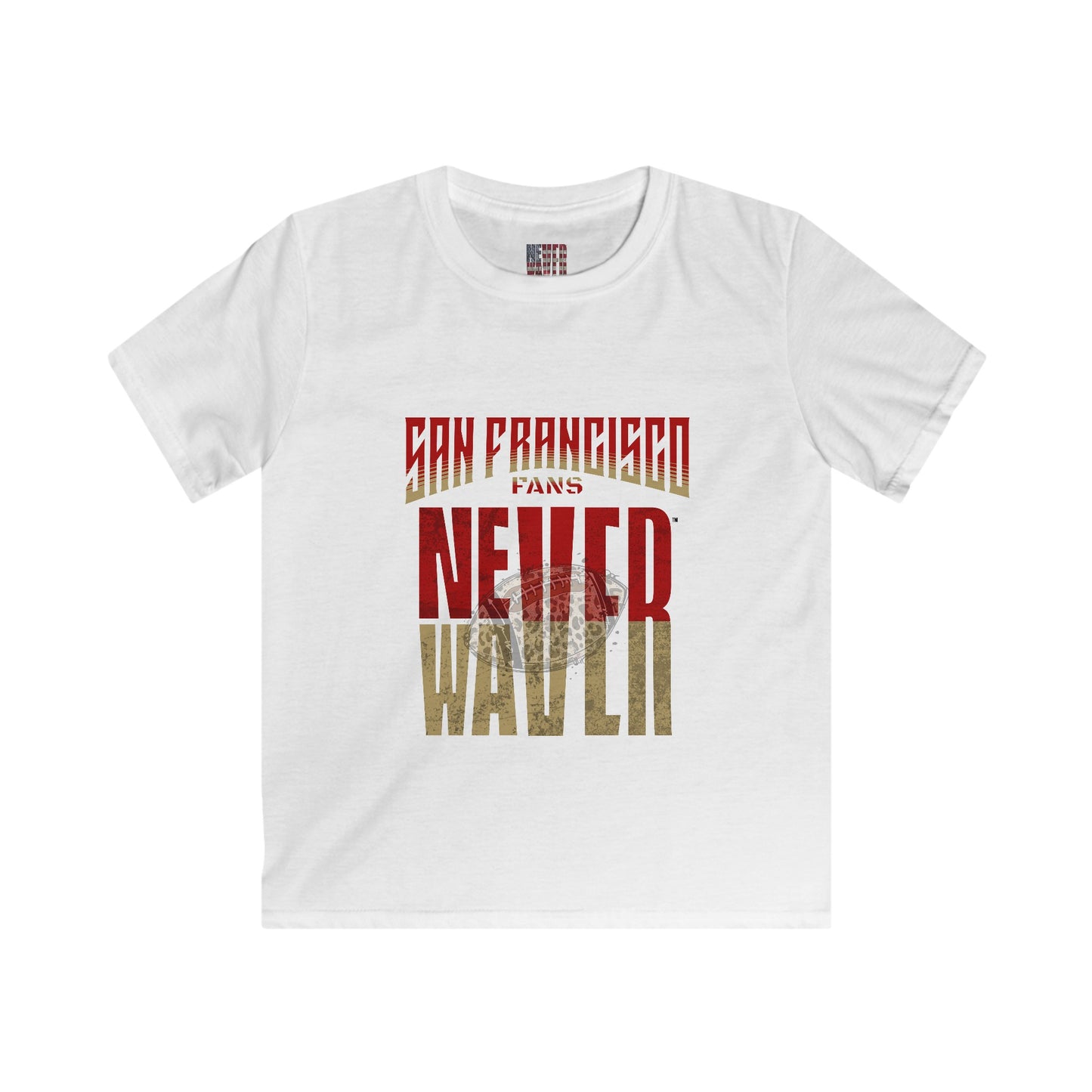 San Francisco Fans Never Waver with a Leopard football  Kids Softstyle Tee