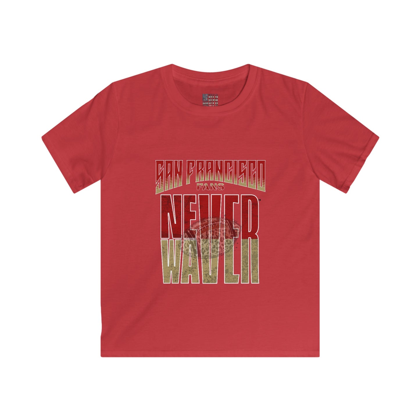 San Francisco Fans Never Waver with a Leopard football  Kids Softstyle Tee