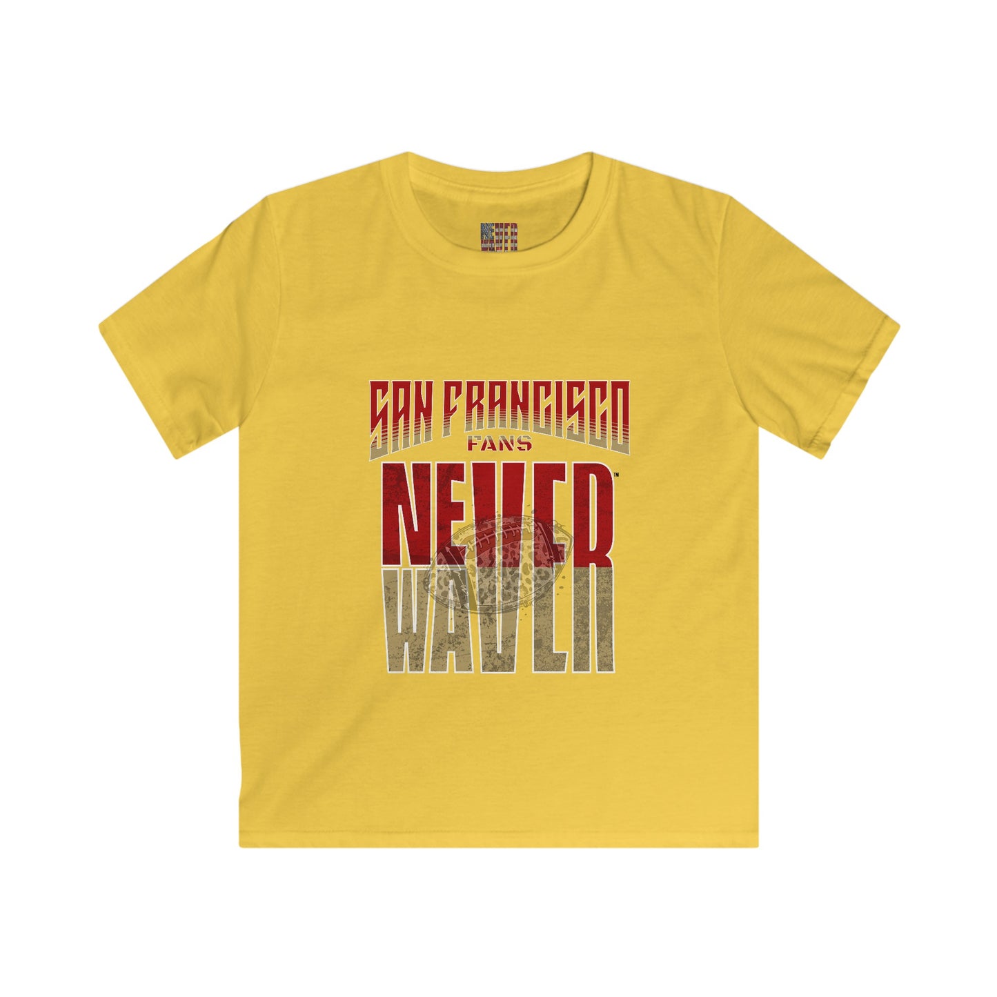 San Francisco Fans Never Waver with a Leopard football  Kids Softstyle Tee