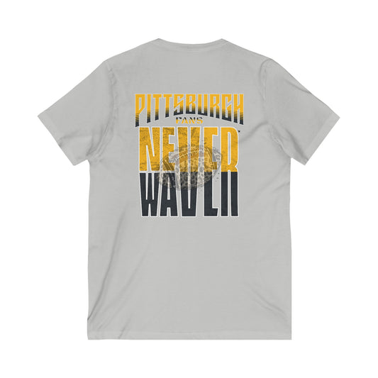 Pittsburgh Fans Never Waver with leopard football Unisex Jersey Short Sleeve V-Neck Tee