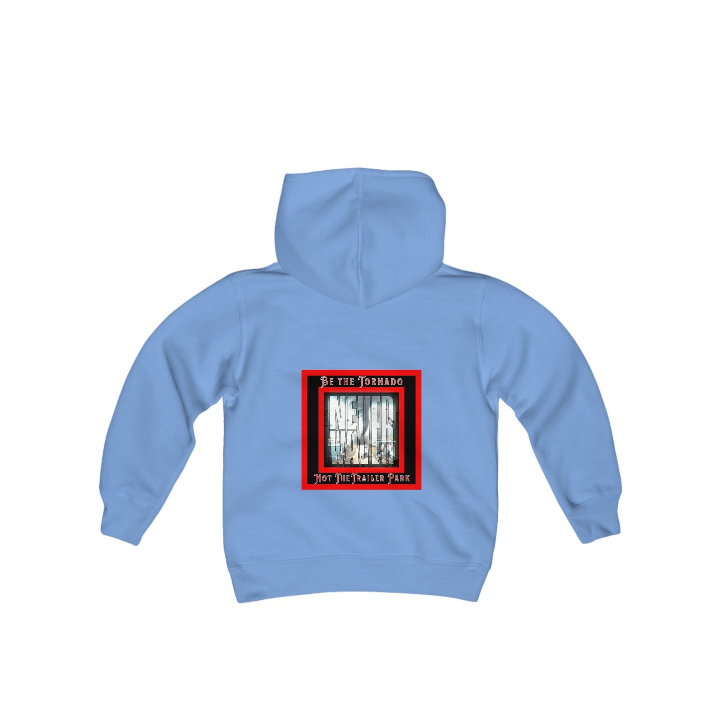 Never Waver Be The Tornado Not the Trailer Park Vintage-Inspired Youth Hoodie with American Flag Design