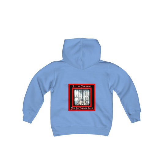 Never Waver Be The Tornado Not the Trailer Park Vintage-Inspired Youth Hoodie with American Flag Design