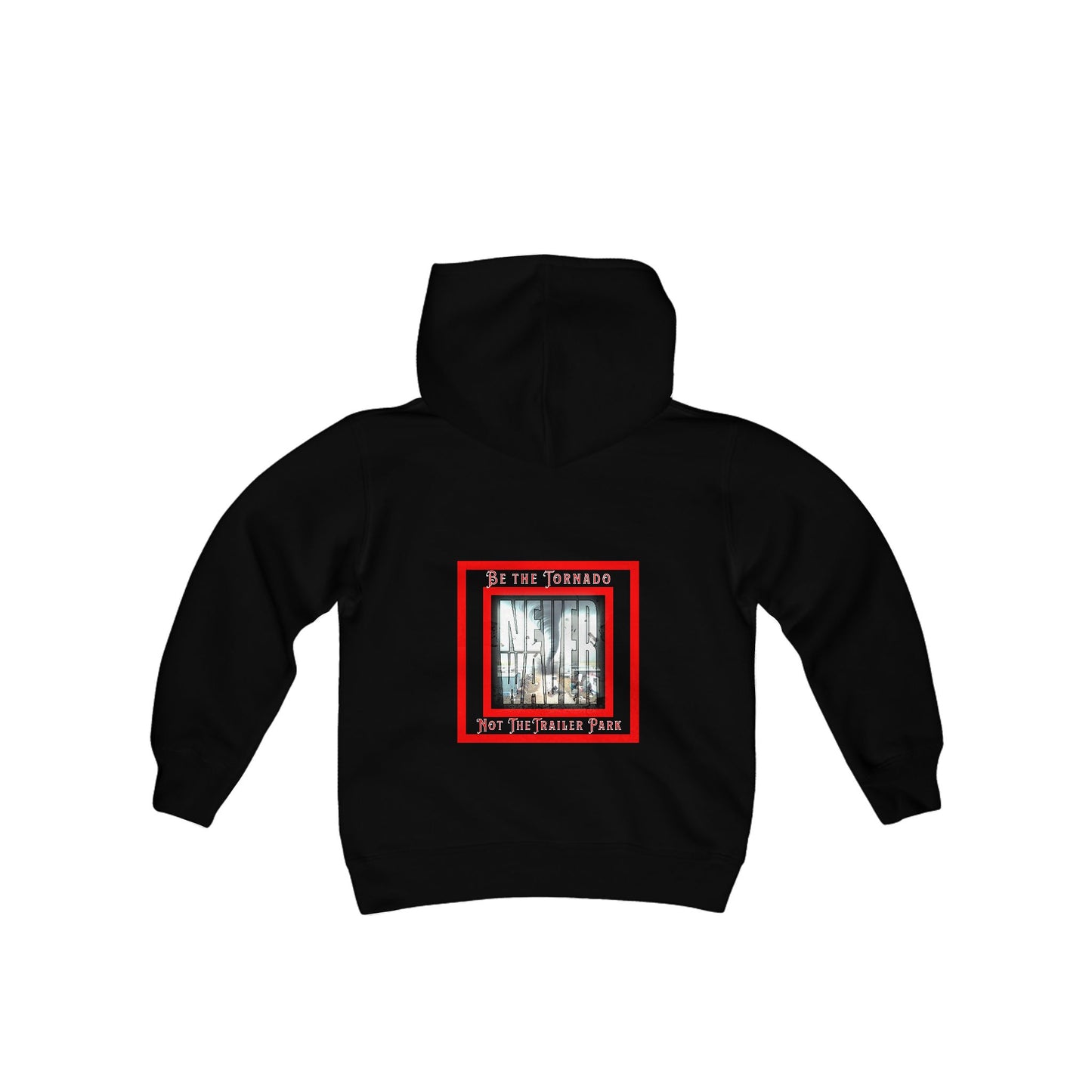 Never Waver Be The Tornado Not the Trailer Park Vintage-Inspired Youth Hoodie with American Flag Design