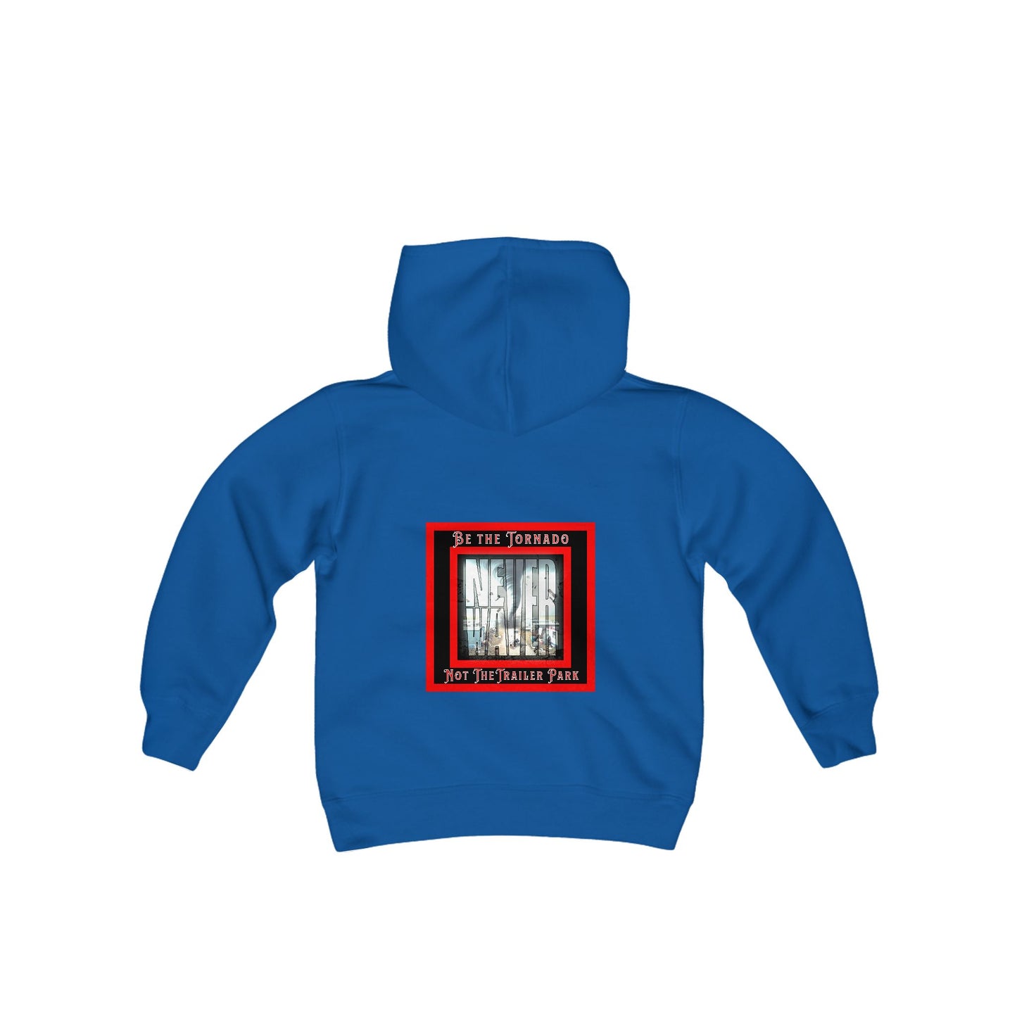 Never Waver Be The Tornado Not the Trailer Park Vintage-Inspired Youth Hoodie with American Flag Design