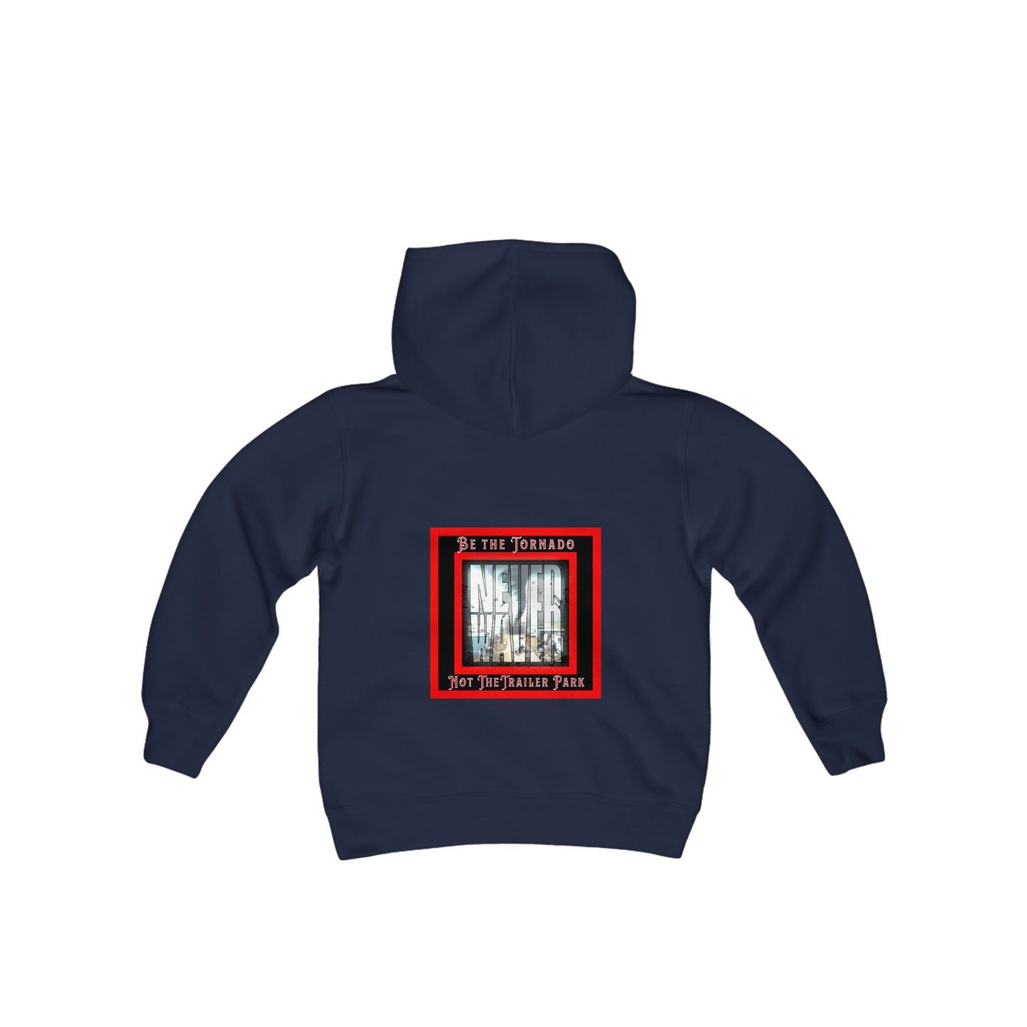 Never Waver Be The Tornado Not the Trailer Park Vintage-Inspired Youth Hoodie with American Flag Design