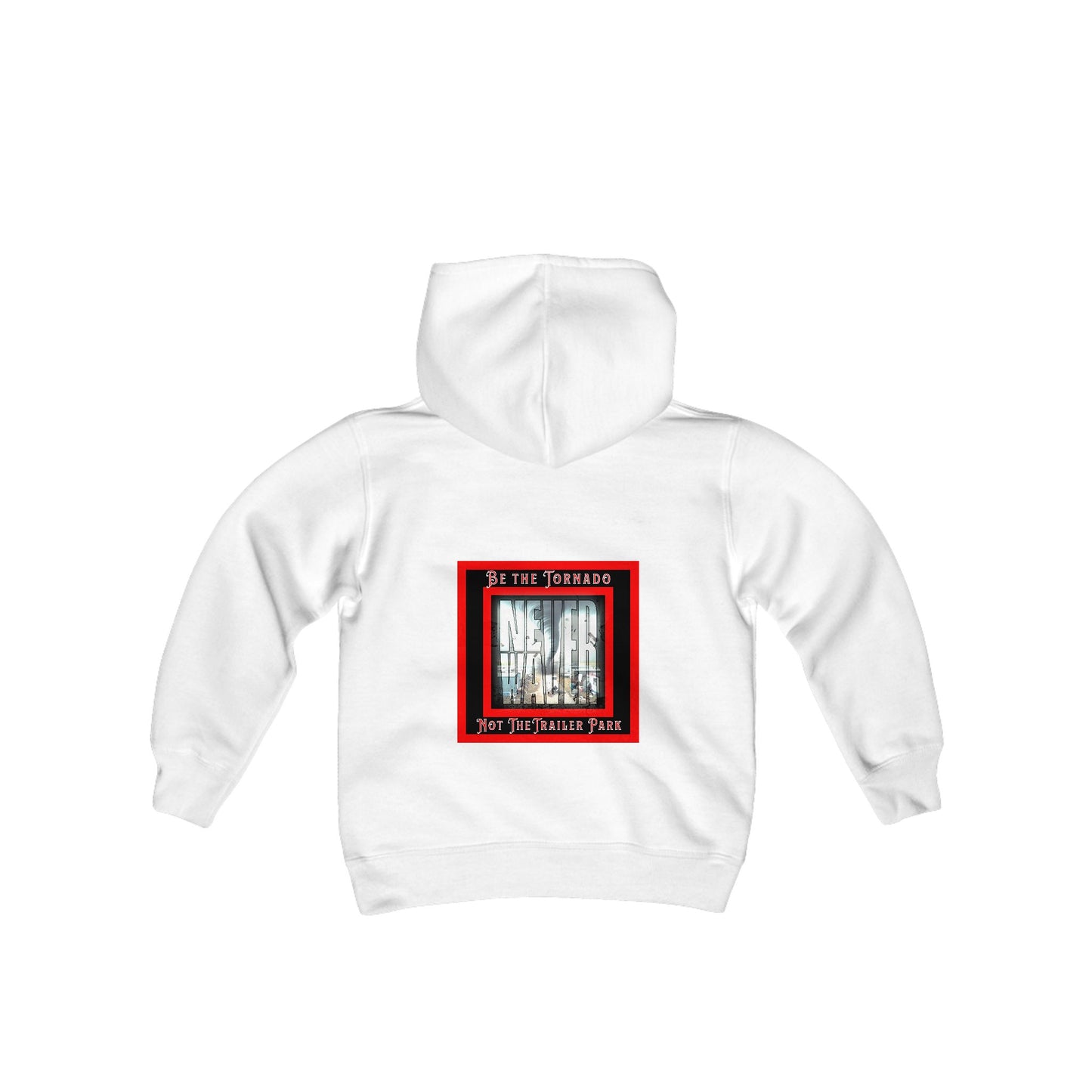 Never Waver Be The Tornado Not the Trailer Park Vintage-Inspired Youth Hoodie with American Flag Design