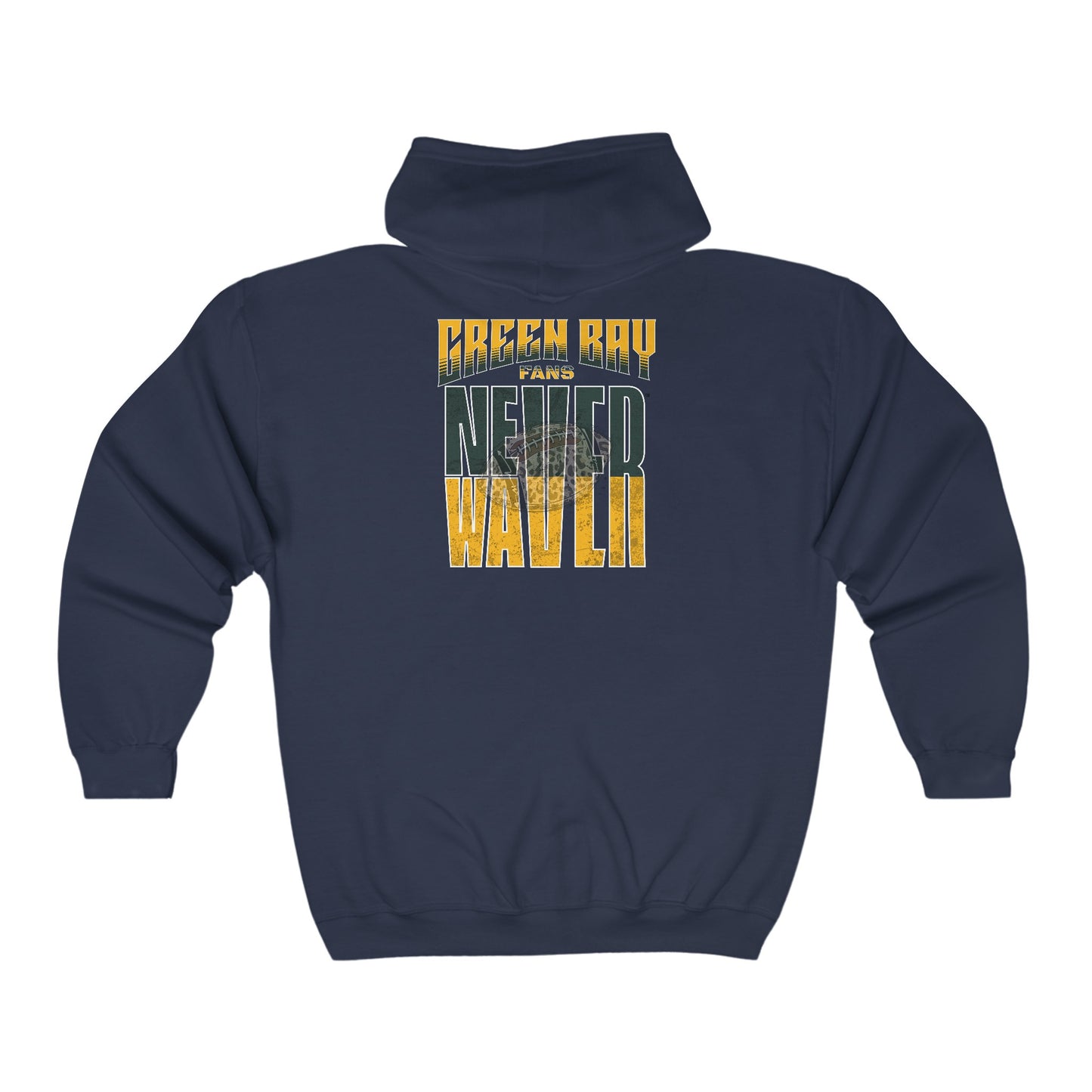 Green Bay Fans Never Waver with leopard football Unisex Heavy Blend™ Full Zip Hooded Sweatshirt