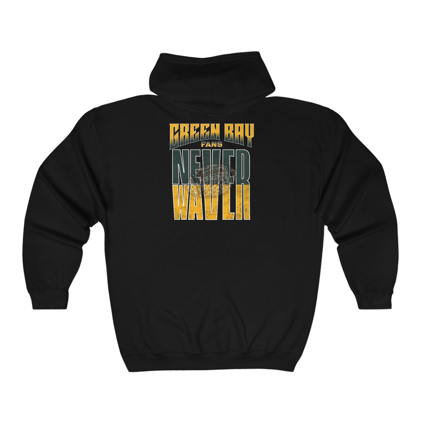 Green Bay Fans Never Waver with leopard football Unisex Heavy Blend™ Full Zip Hooded Sweatshirt